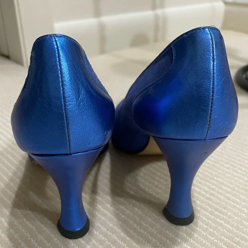 Womens Blue Suede And Leather Pump Heel
